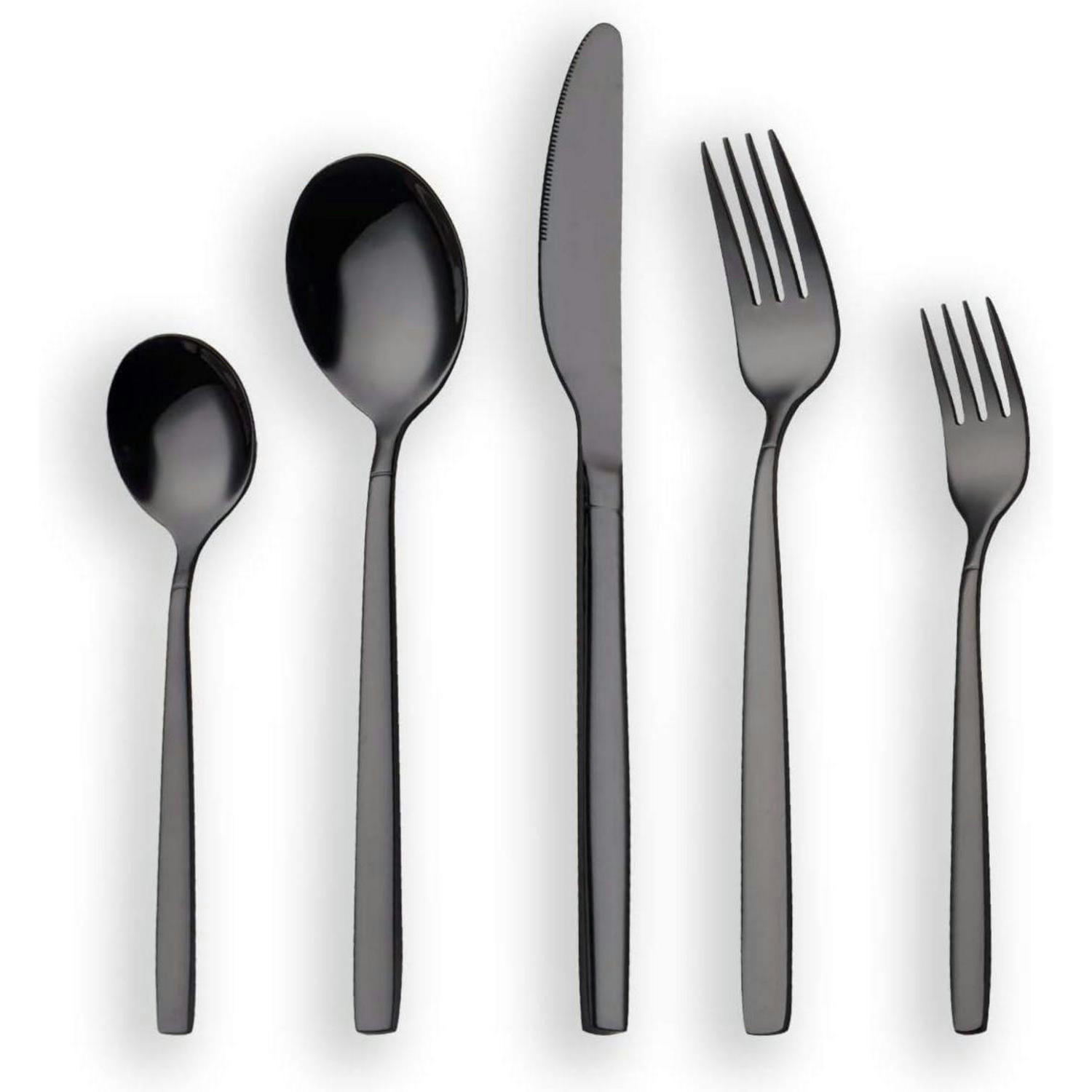 BESTECKSET 30-teilig schwarz glänzend - Schwarz, Metall