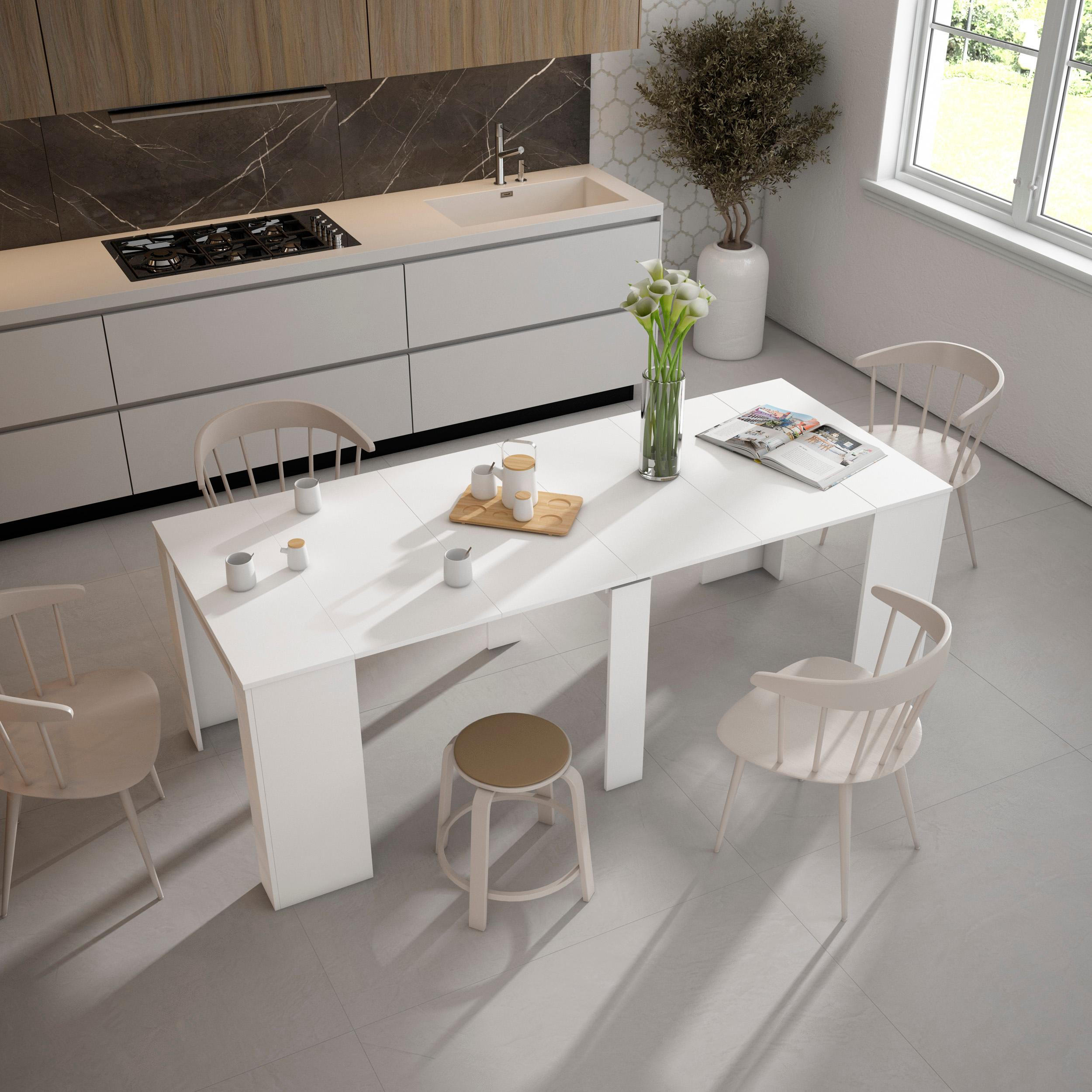 KONSOLENTISCH ausziehbar bis 222cm, für 10 Gäste, weiß, 222/90/77cm - Weiß, Holzwerkstoff (90/222/77cm) - Skraut Home
