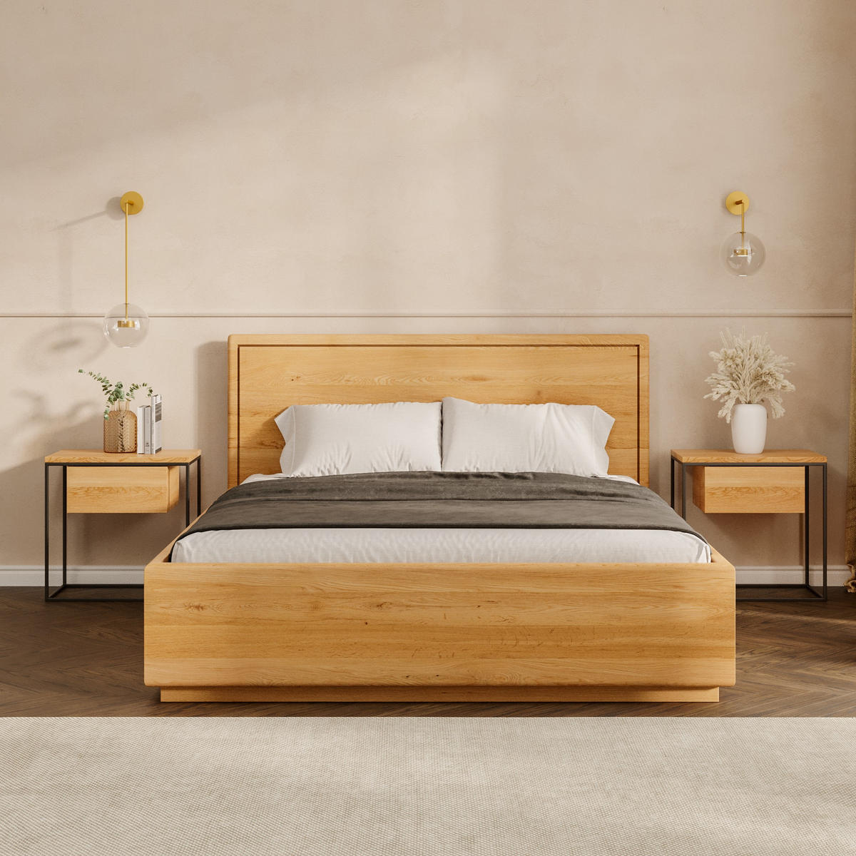 MASSIVHOLZBETT Linea aus Eiche mit Bettkasten 160x200 cm - Eichefarben/Naturfarben, Holz (160/200cm) - Danzz