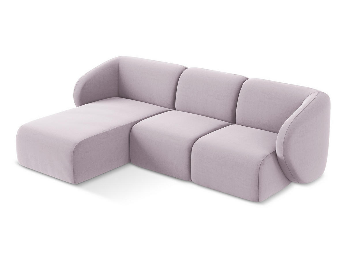 ECKSOFA Links Samt Stoff Violett - Flieder/Schwarz, Holzwerkstoff/Kunststoff (248/166cm) - Makamii