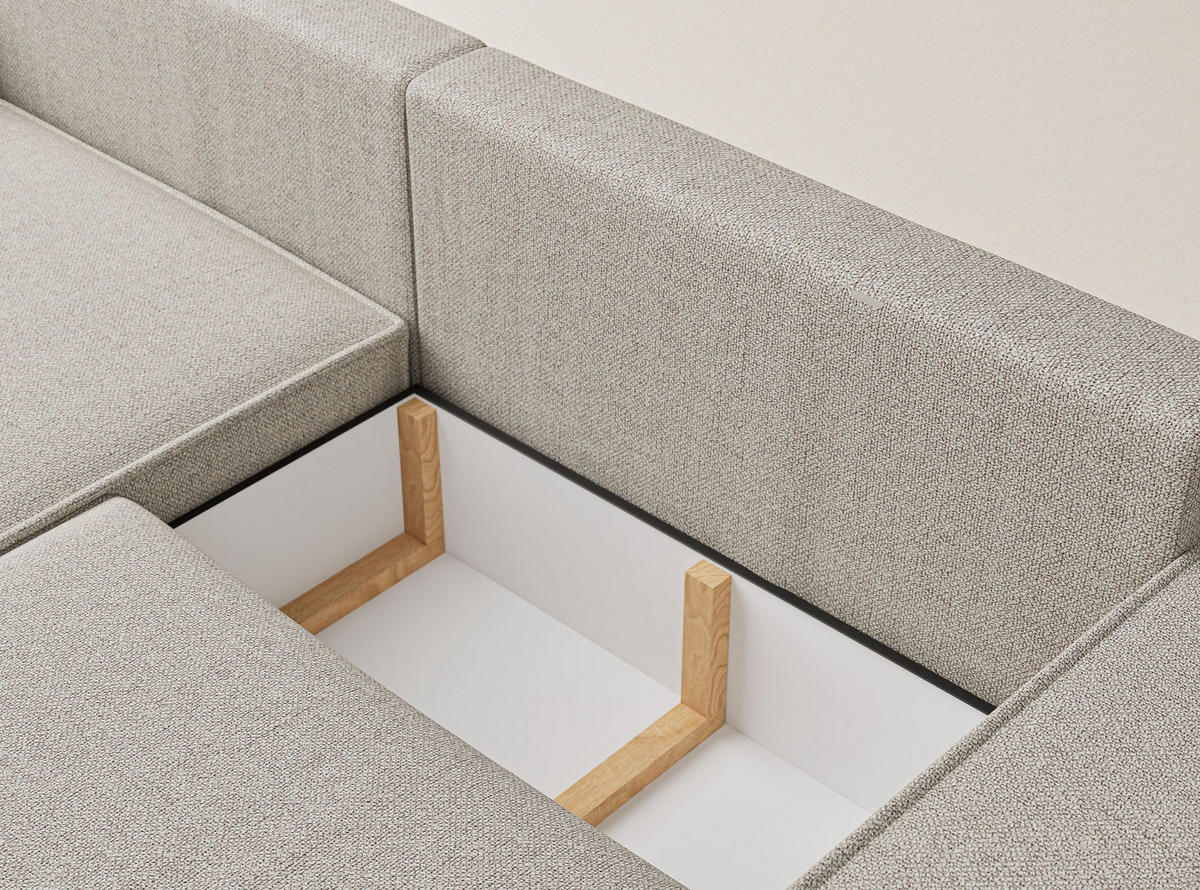 ECKSOFA MIT SCHLAFFUNKTION Zaya Beige Webstoff - Schwarz/Grau, Holz/Holzwerkstoff (255/148cm) - Maison de Reve