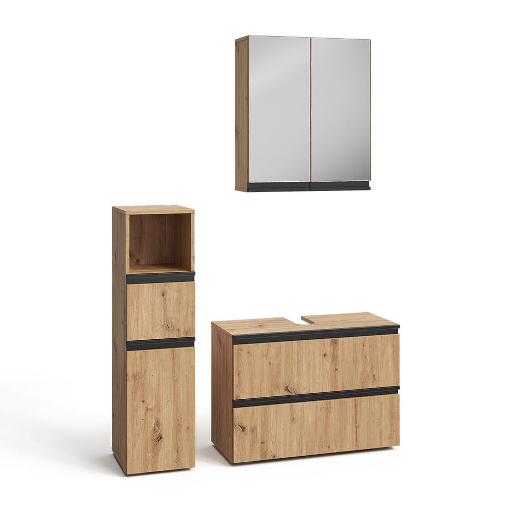 BADMÖBEL-SET Torren Artisan 3 Teile, mit Midischrank - Hellgrau, Holzwerkstoff (80/58/35cm) - Vicco