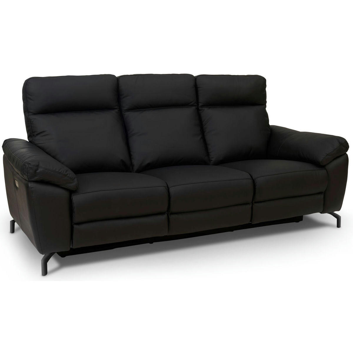 DREISITZER-SOFA Echtleder Schwarz - Schwarz, Leder/Metall (222/101/96cm) - Furnhouse