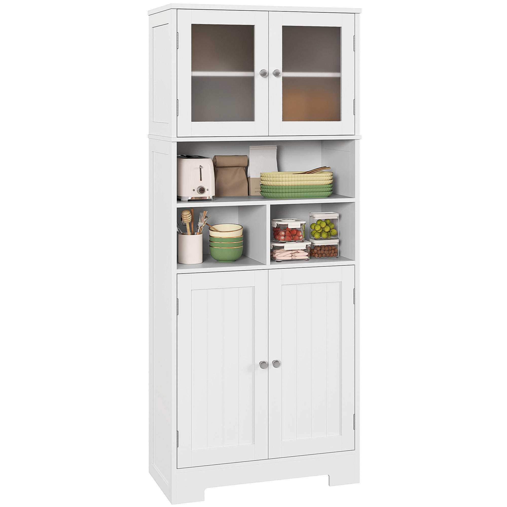 HIGHBOARD DE-11281 4 Glastüren & Nischen mit verstellbaren Böden Weiß - Weiß, Holzwerkstoff (30/145.5/60cm) - ComfortXL