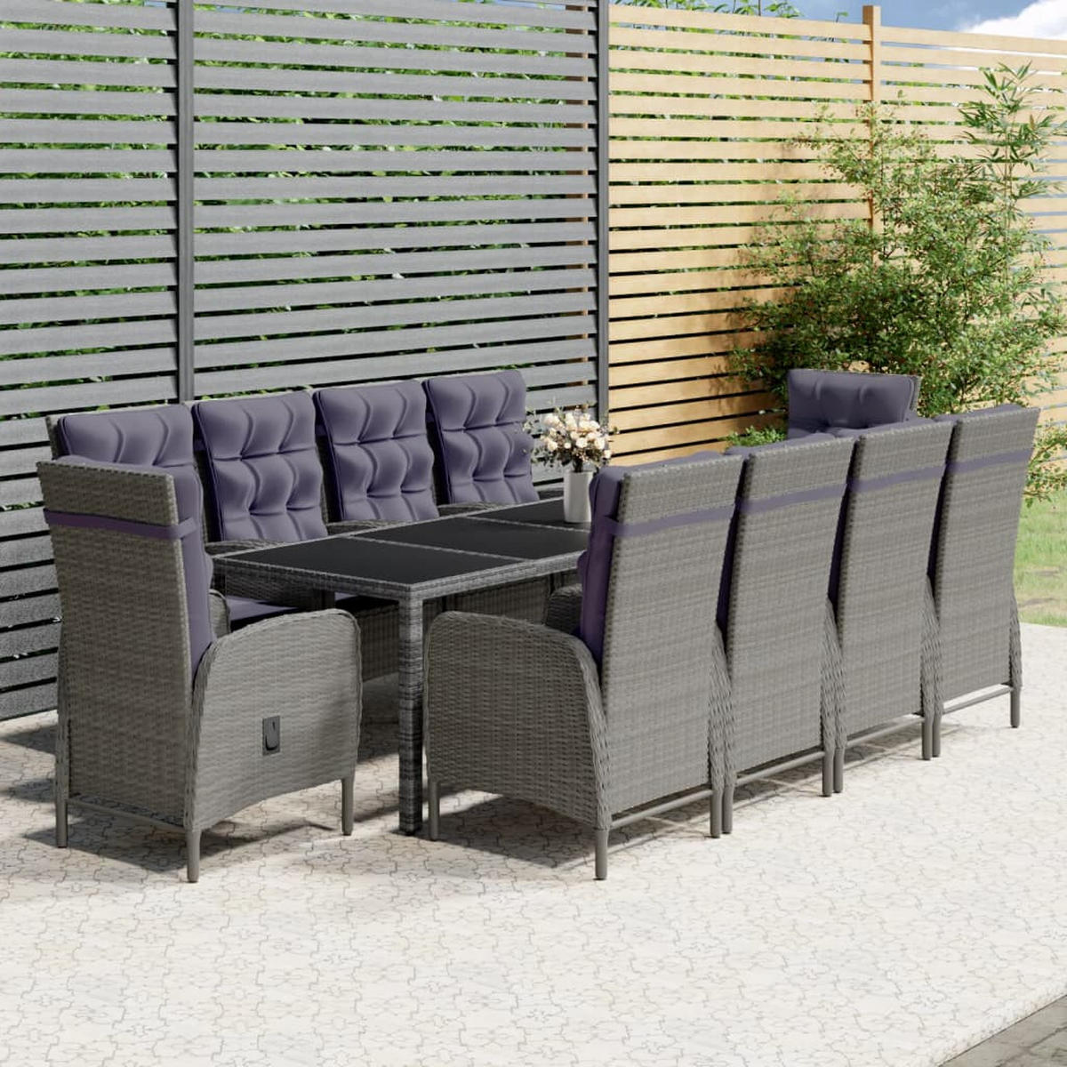 GARTEN-ESSGRUPPE 11Er Set Poly Rattan Grau - Grau, Kunststoff - vidaXL