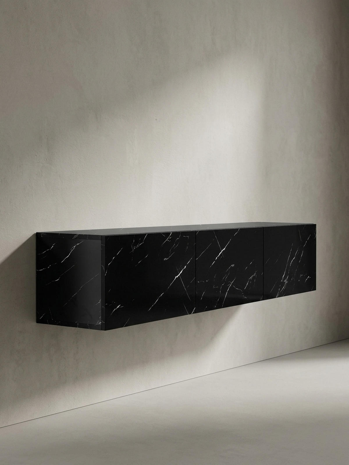 TV-LOWBOARD hängend groß, Marmor-Optik, Klapptüren, modern, Schwarz 160x30x30 cm - Schwarz, Metall (160/30/30cm) - KADIMA DESIGN