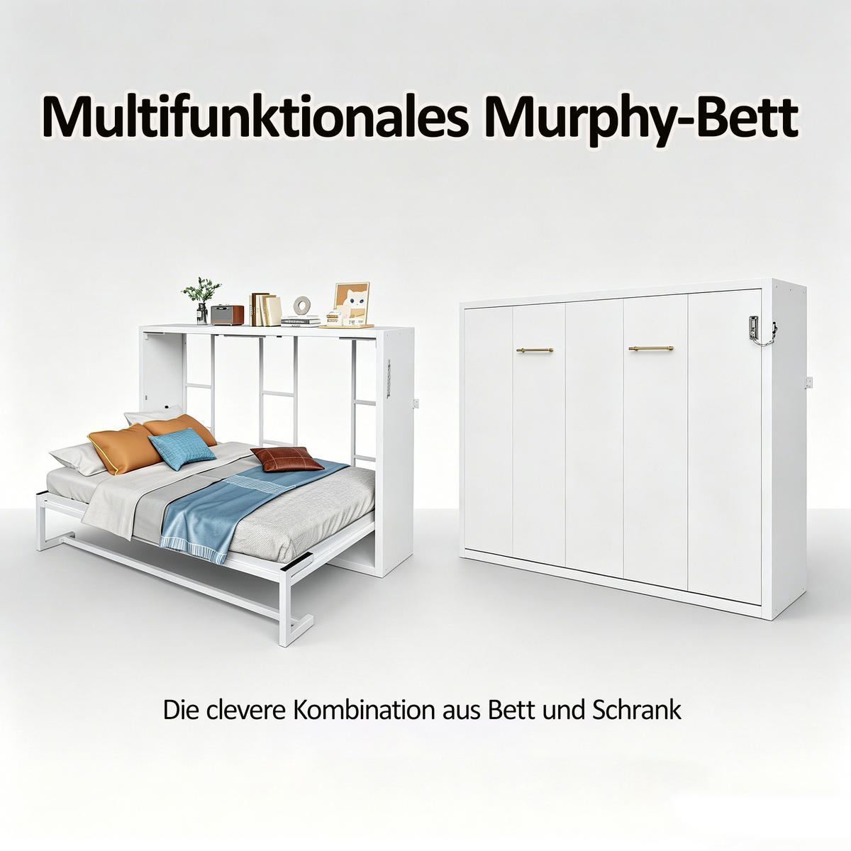 KLAPPBETT 140/200 cm in Weiß mit Wandverriegelung - Weiß, Holzwerkstoff/Metall (140/200cm) - WISHDOR