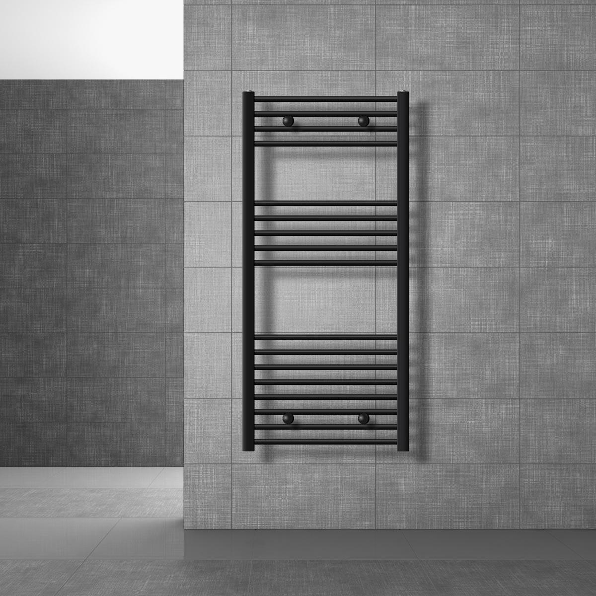 ELEKTRICKÝ koupelnový radiátor Sahara 600 x 1200 mm, černý, rovný, s topným tělesem 900 W - černá, kov (3/120/60cm) - LuxeBath
