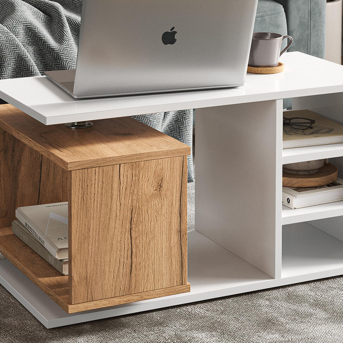COUCHTISCH Rafi Weiß 88 x 35 cm - Eichefarben/Weiß, Holzwerkstoff (35/88/40cm) - Vicco