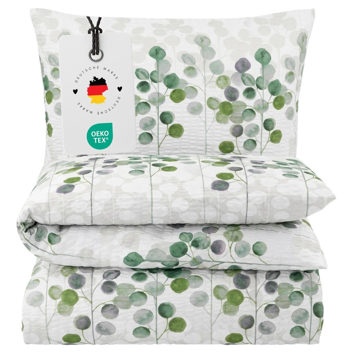 Carpe Sonno SEERSUCKER-BETTWÄSCHE 135x200 aus 100% Baumwolle, Sommer Bettbezug Bügelfrei 135 x 200, Sommerbettwäsche Eukalyptus Grün jetzt nur online ➤