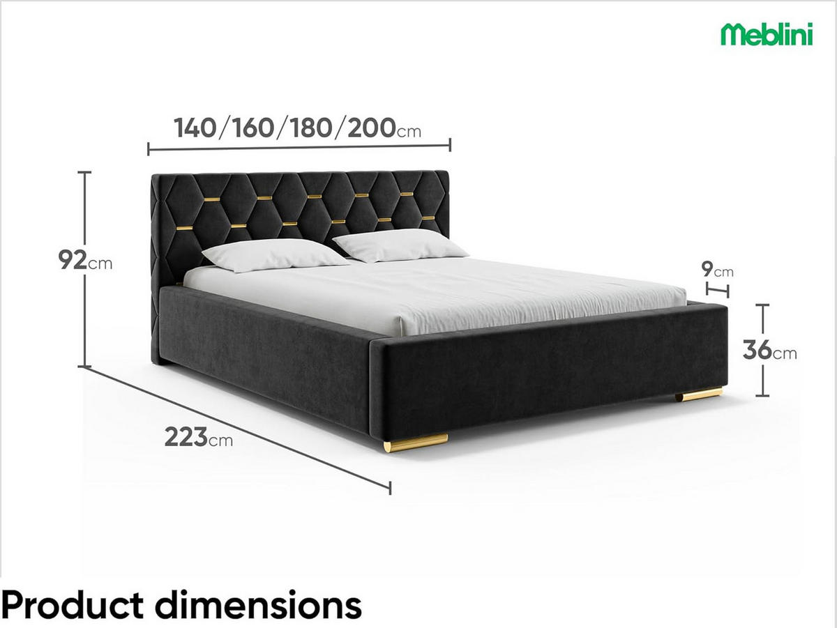 BETT VERSAL - Goldfarben/Schwarz, Holzwerkstoff (160/200cm) - Meblini