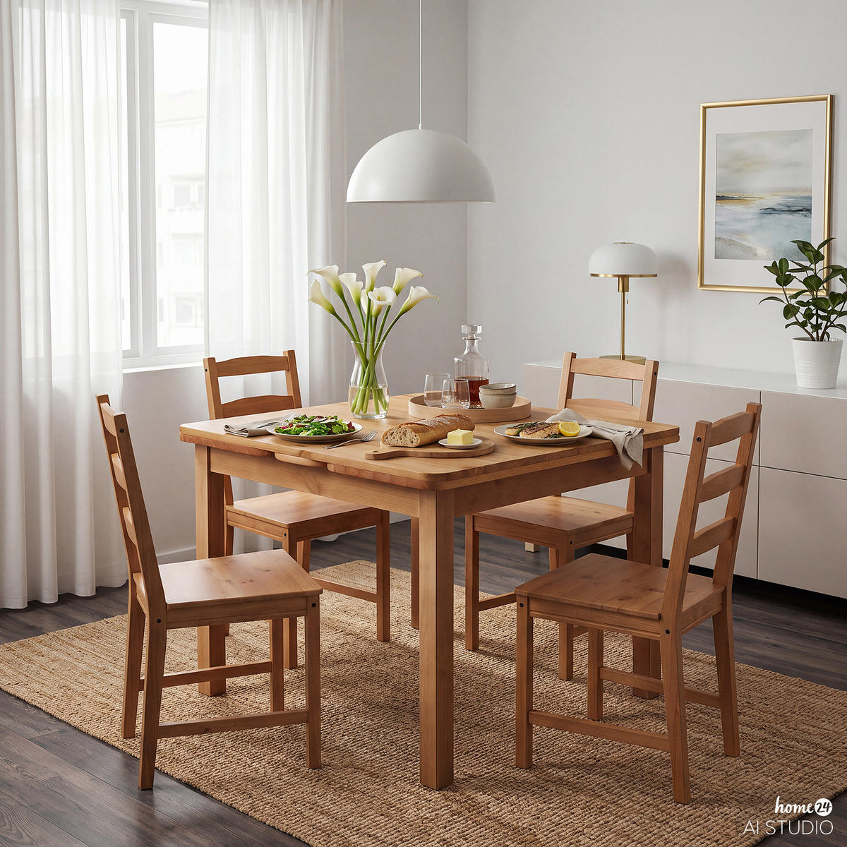 ESSTISCH mit ansteckplatten - Kiefer massiv - Kieferfarben, Holz (77/77/74cm) - home24