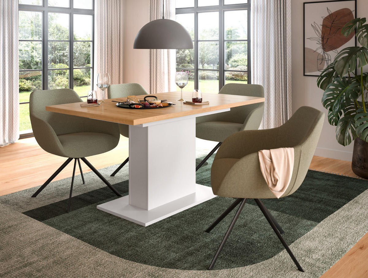 ESSTISCH weiß, Eiche Artisan, Küchentisch ausziehbar 150 - 190 cm - Weiß/Eiche Artisan, Holzwerkstoff/Metall (150/90/76cm) - Inn.Furn