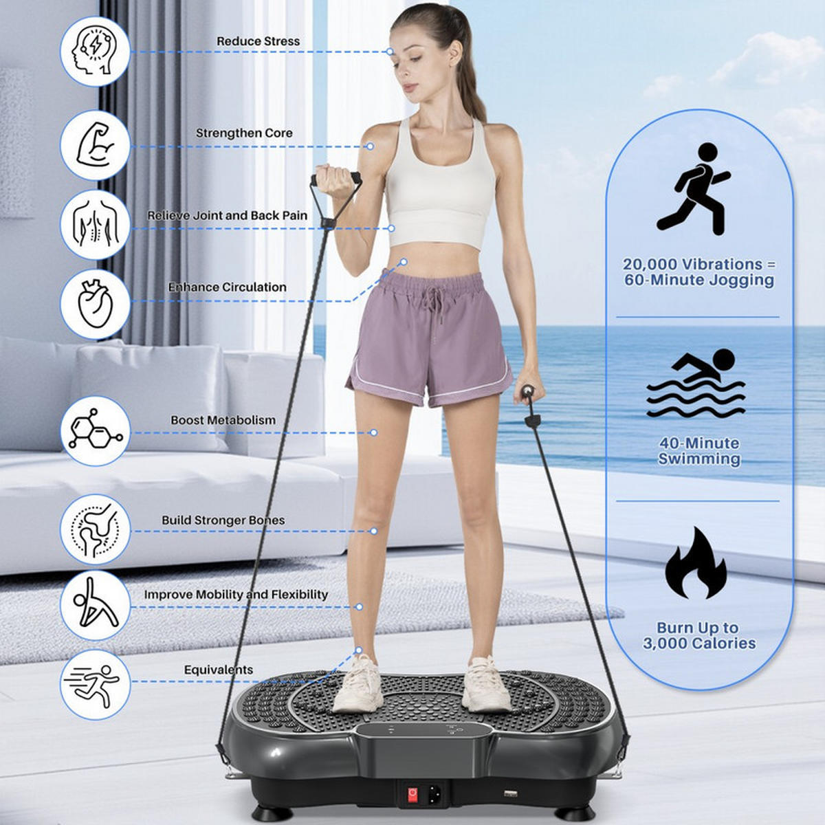 VIBRATIONSPLATTE für Zuhause – 99 Intensitätsstufen, Ganzkörpertraining, Muskelaufbau - Weiß, Kunststoff (43/19/59cm) - Kaket