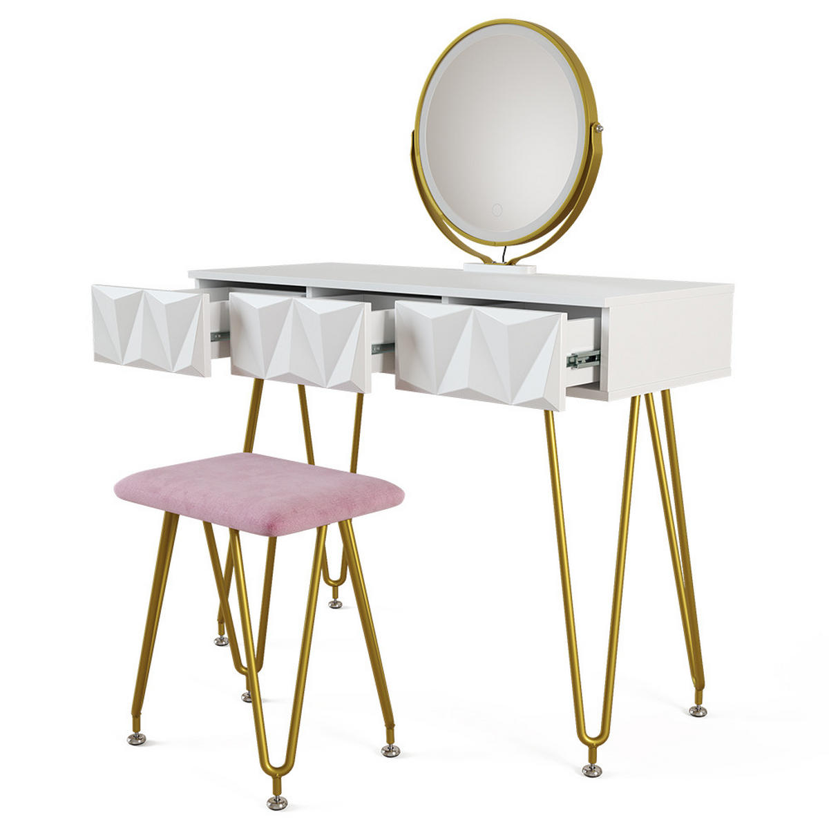 SCHMINKTISCH Ruby Weiß 100 cm mit LED Beleuchtung und Hocker - Weiß, Holzwerkstoff (100/79/40cm) - Vicco