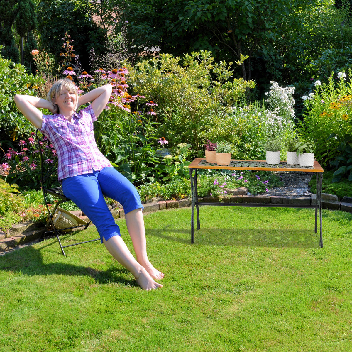 GARTENTISCH - Multicolor, Holz/Kunststoff (47/98/58cm) - Relaxdays