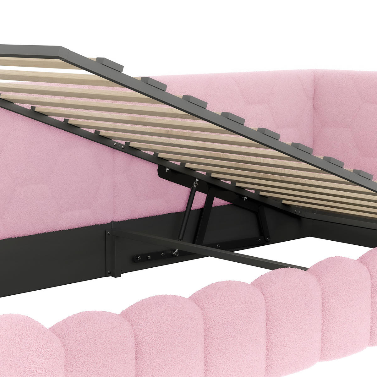 TAGESBETT 90/200 cm mit hydraulischem Bettkasten, LED-Beleuchtung und USB-/USB-C-Anschlüssen, Rosa, Vliesstoff - Pink, Textil