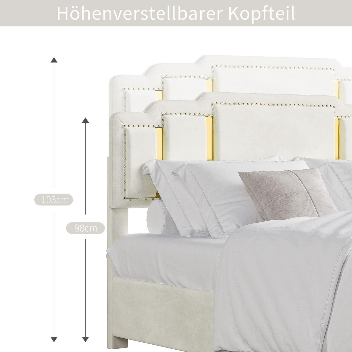 POLSTERBETT 140/200 cm aus Samt mit LED-Beleuchtung und 4 Schubladen Beige - Beige, Textil (140/200cm) - Modenvie