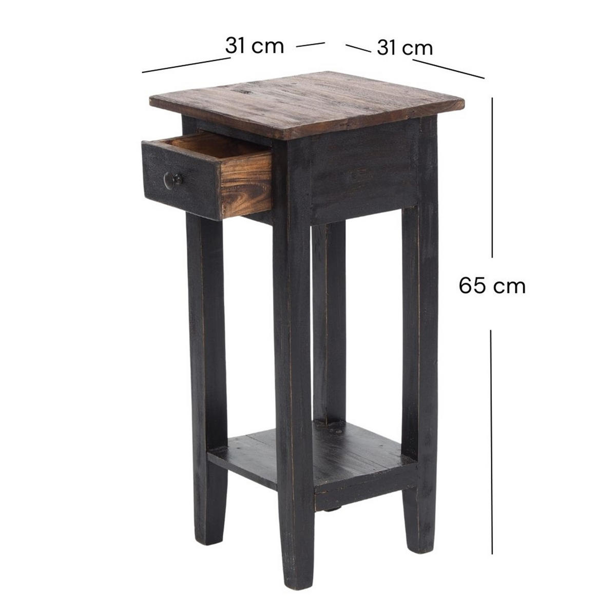 TELEFONTISCH DRAWER 65 Mahagoni Recyclingholz, mit Schublade 04 schwarz-natur - Graubraun, Holz (31/31/65cm) - DESIGN DELIGHTS