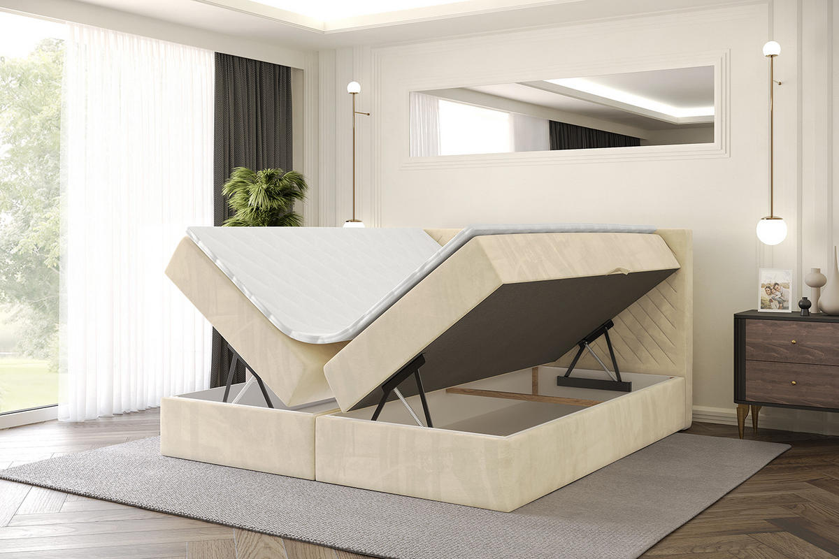 BOXBETT mit Matratze H3 und Lattenrost - VEXA - 120x200 - Beige Monolith - Beige, Holzwerkstoff/Kunststoff (120/200cm) - ALTDECOR