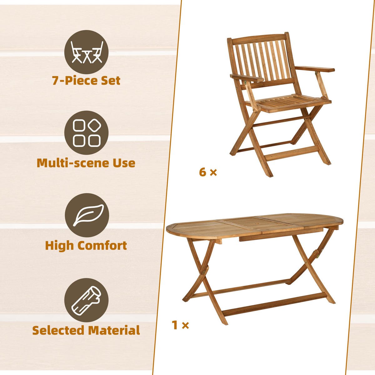 SITZGRUPPE, Gartengarnitur,Teak, Pappel - Naturfarben, Holz - Outsunny