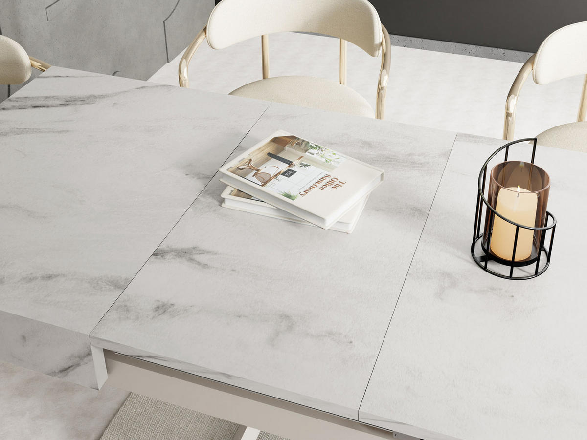 COUCHTISCH Cavetta U höhenverstellbar ausziehbar, Marmor Weiß 120-200/80/27-76 cm - Kaschmir/Ecru, Holzwerkstoff/Metall (80/120/76cm) - WFL GROUP