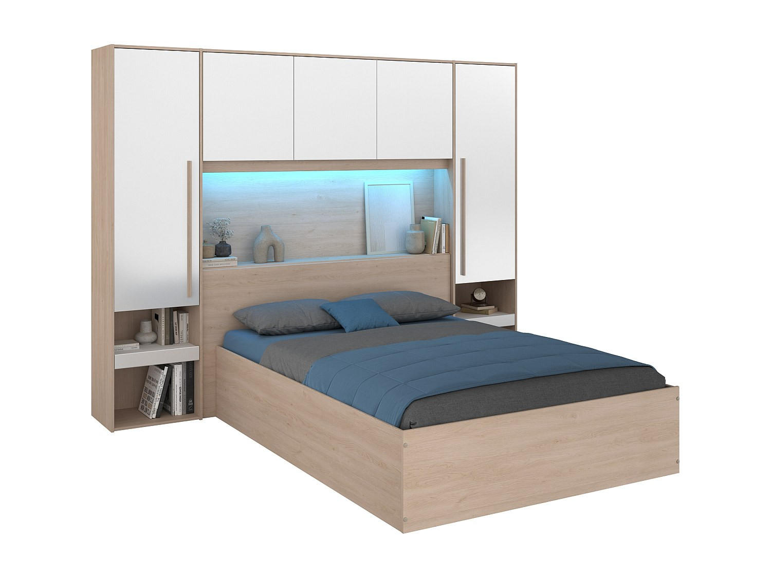 BETT mit Bettkasten - 2 Personen - Holz, Platte - Naturfarben Hell, Weiß - Naturfarben/Weiß, Holz (140/190cm) - Vente-Unique