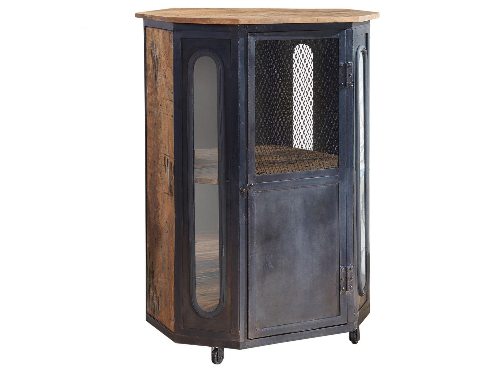 VITRINE Mango 76x60x120 natur lackiert RAILWAY #130 - Naturfarben, Holz (76/120/60cm) - Massivmoebel24