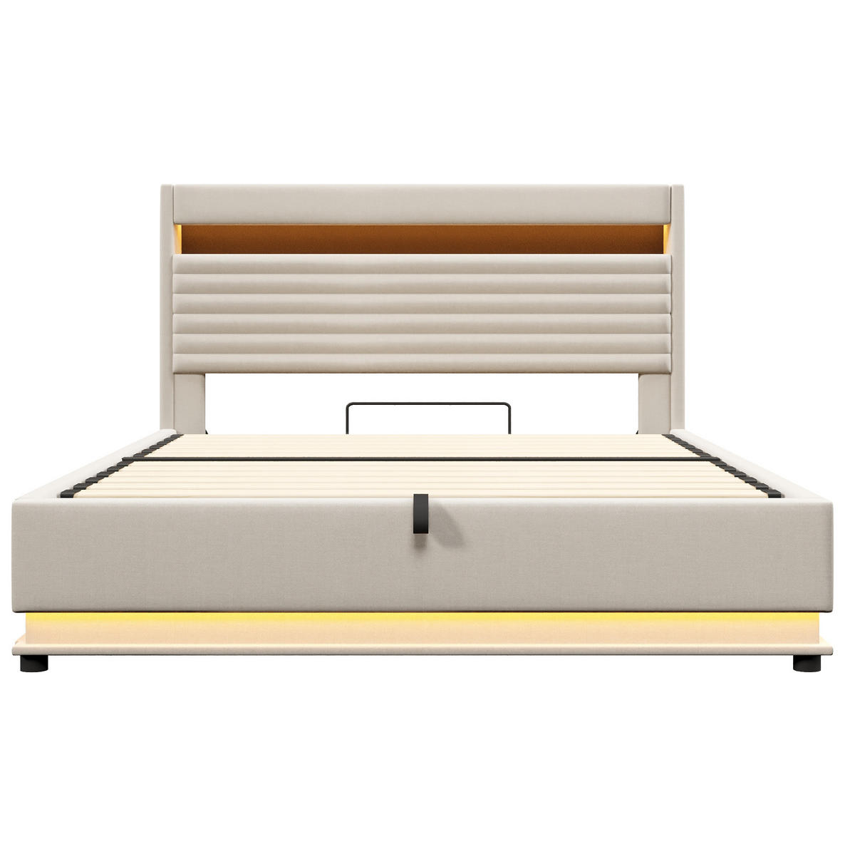 POLSTERBETT 180/200 cm Beige mit LED-Beleuchtung, USB- und Typ-C-Anschluss, hydraulischem Stauraum und Kopfteilfach - Beige, Textil (180/200cm) - OKMYHOME
