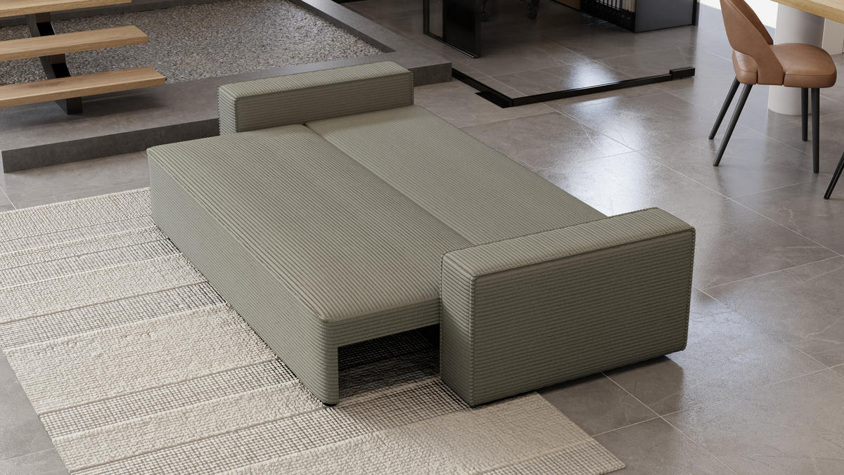 SOFA Vens mit Bettkasten und Schlaffunktion, Cordstoff - Grau, Holzwerkstoff (242/85/95cm)