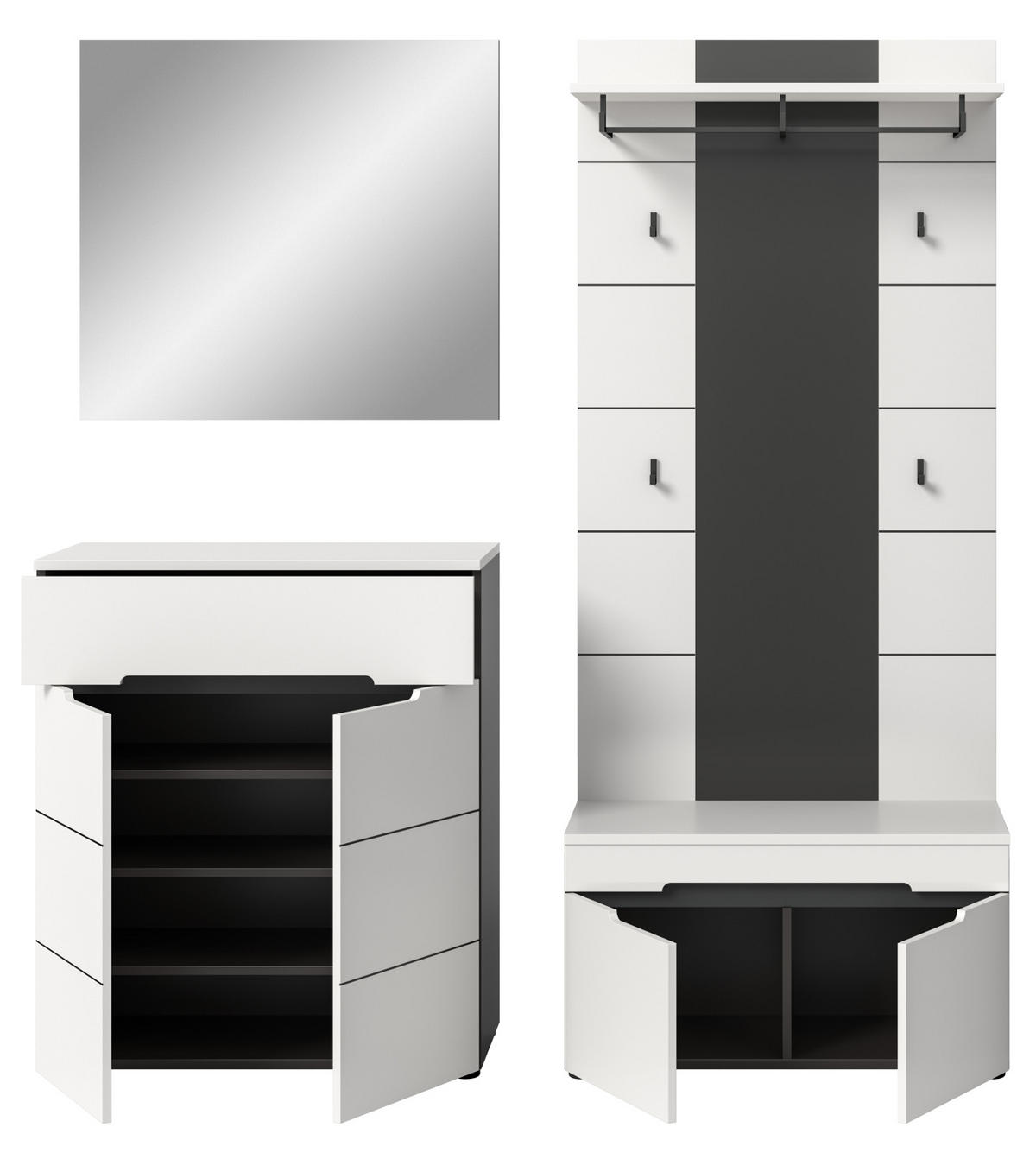 GARDEROBEN-SET 4-teilig weiß, grau 175 cm, Komplettset mit Soft-Close-Funktion, Cooper - Schwarz/Weiß, Glas/Holzwerkstoff (175/190/37cm) - Inn.Furn