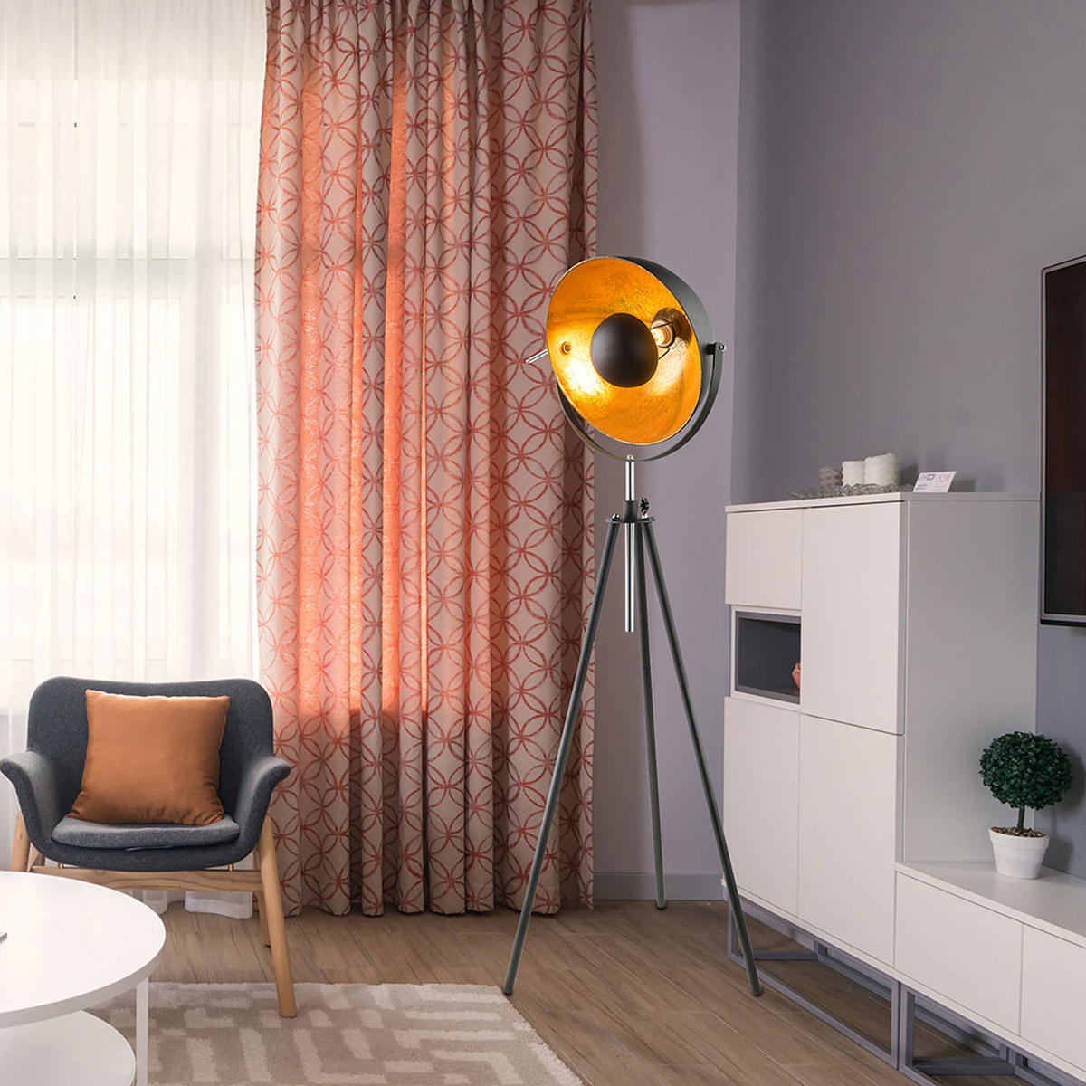 LED STEHLEUCHTE Metall Schwarz Gold - Schwarz, Metall (69/69/179cm) - Globo Lighting