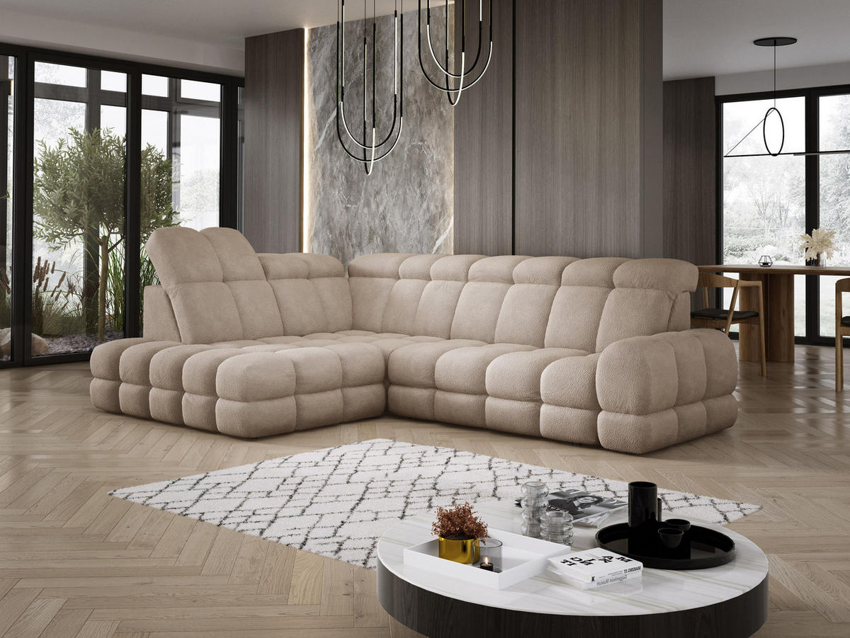 ECKSOFA TOLLO Anthology-stoff L-form 302x217x105 cm beige - Beige, Holz/Textil (302/217cm) - DomoHome