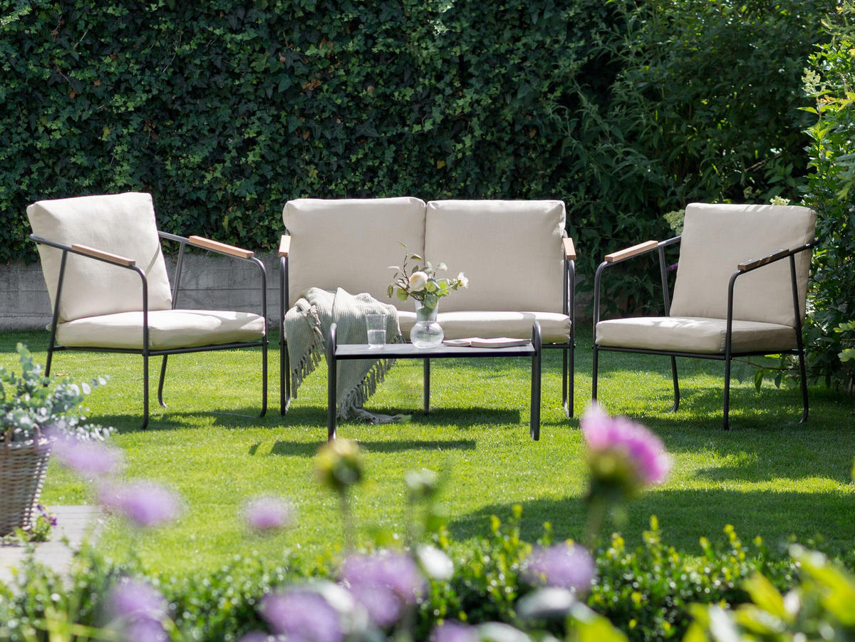 LOUNGE-SET 4-sitzer Stahl Helles Beige Vezzana - Hellbraun/Beige, Metall - Beliani