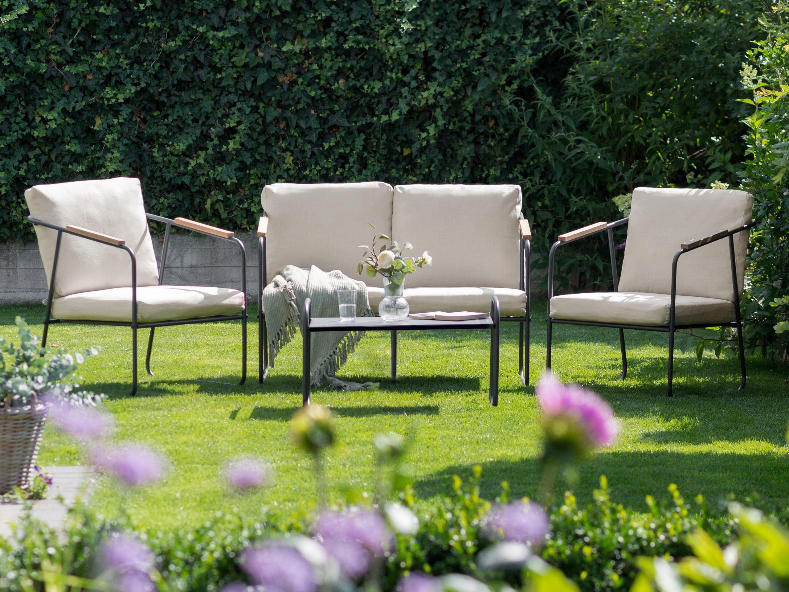 Thumbnail - Beliani Lounge-Set, Beige, Hellbraun, Schwarz, Metall, rechteckig, Loungemöbel, Loungemöbel-Sets