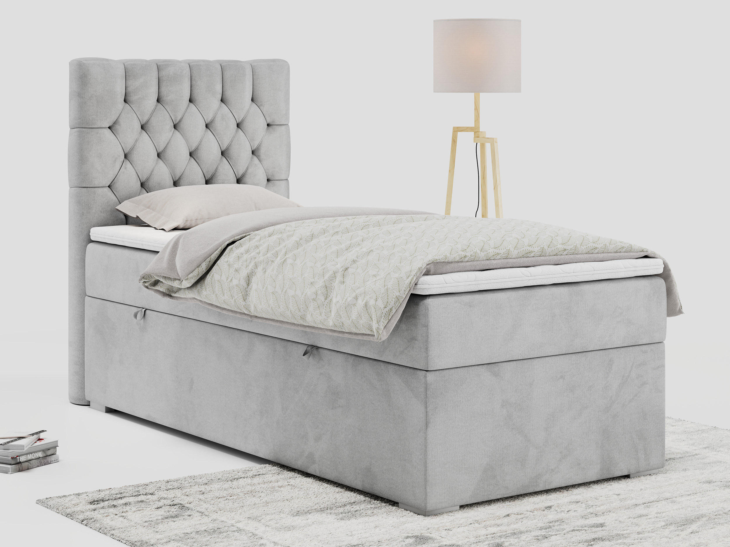 BOXBETT PERA 90/200 Hellgrau Velvet - H3 - Links Seite - Hellgrau, Holz/Textil (90/200cm) - MKS