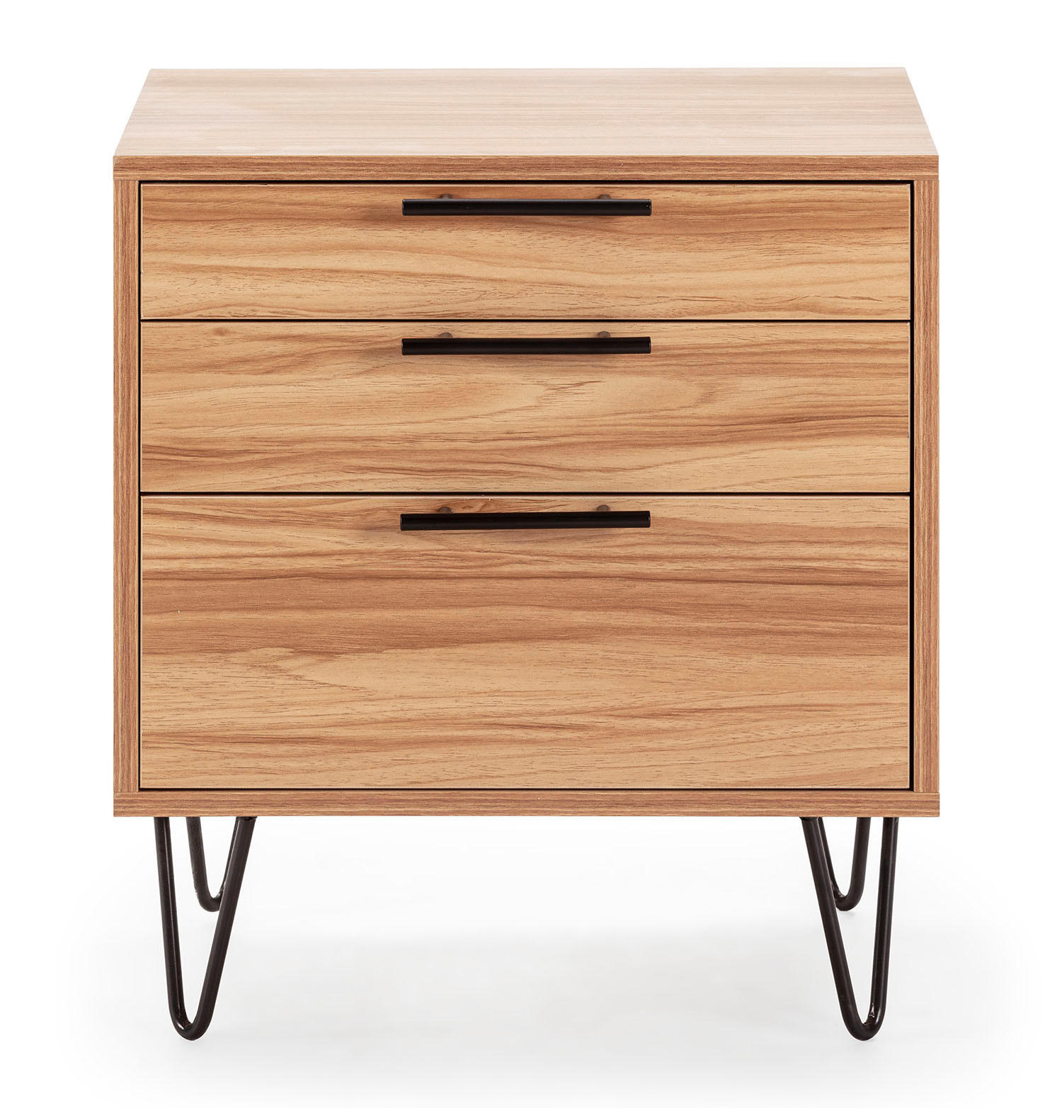 NACHTTISCH Alma 3 Schubladen Holzfarbe, Metallfüße - Wildeiche, Holzwerkstoff/Kunststoff (50/55/40cm) - VS Venta-stock