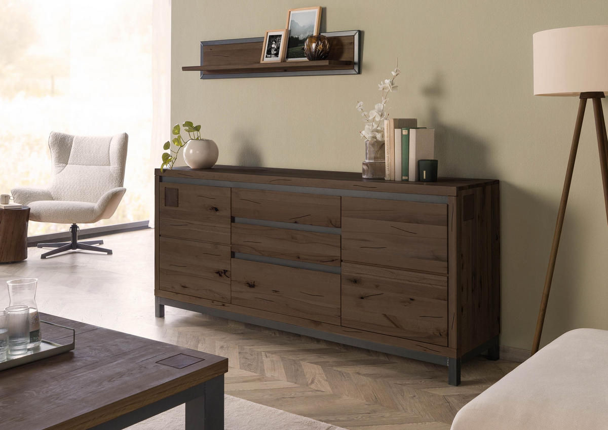 SIDEBOARD Kernbuche 190x45x85 tabacco braun geölt VILLANDERS #251 - Braun, Holz (190/85/45cm) - Massivmoebel24