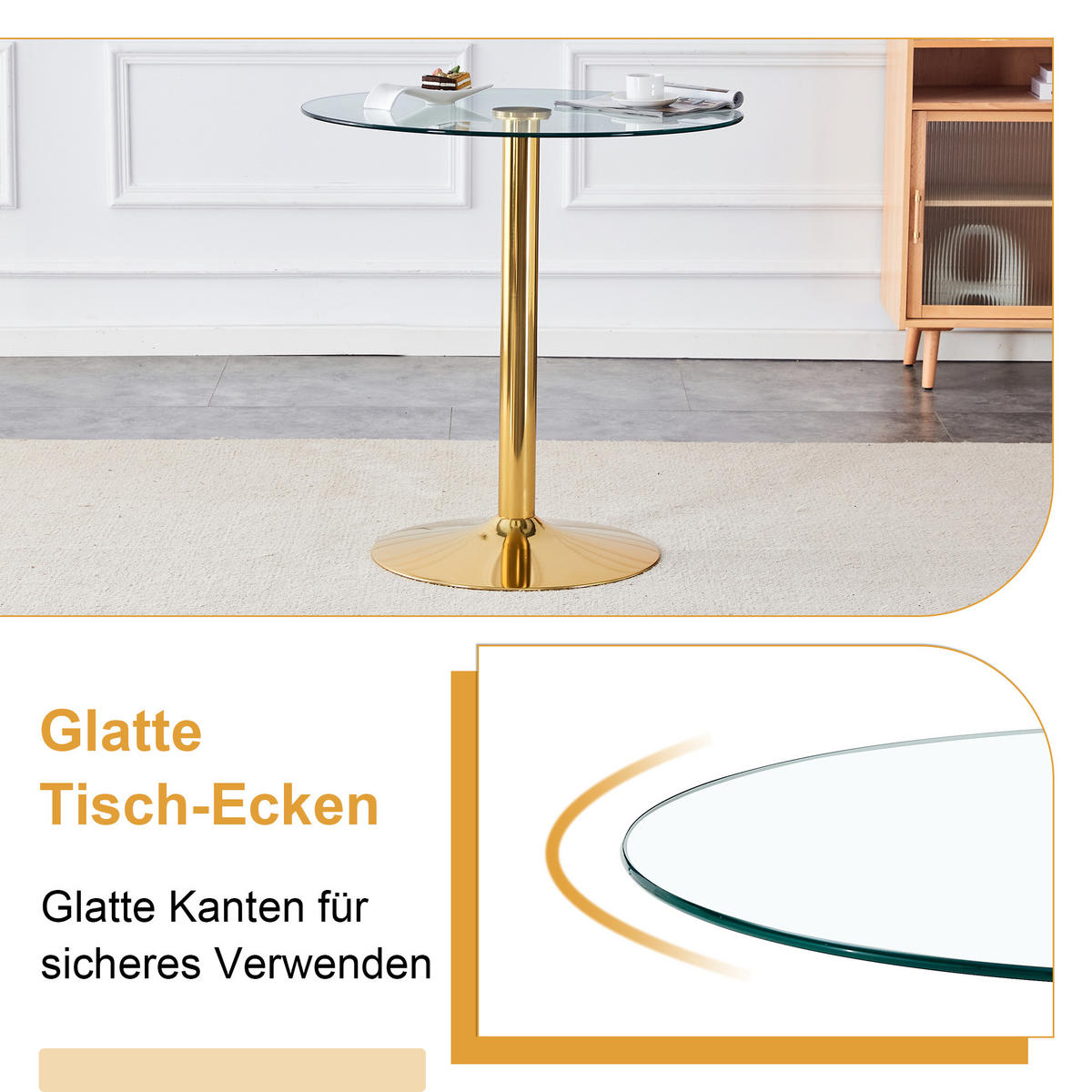 BARTISCH-SET DE-39404 3-teilig, Glastisch und 2 Hocker Gold - Goldfarben, Metall (89/92/89cm) - ComfortXL