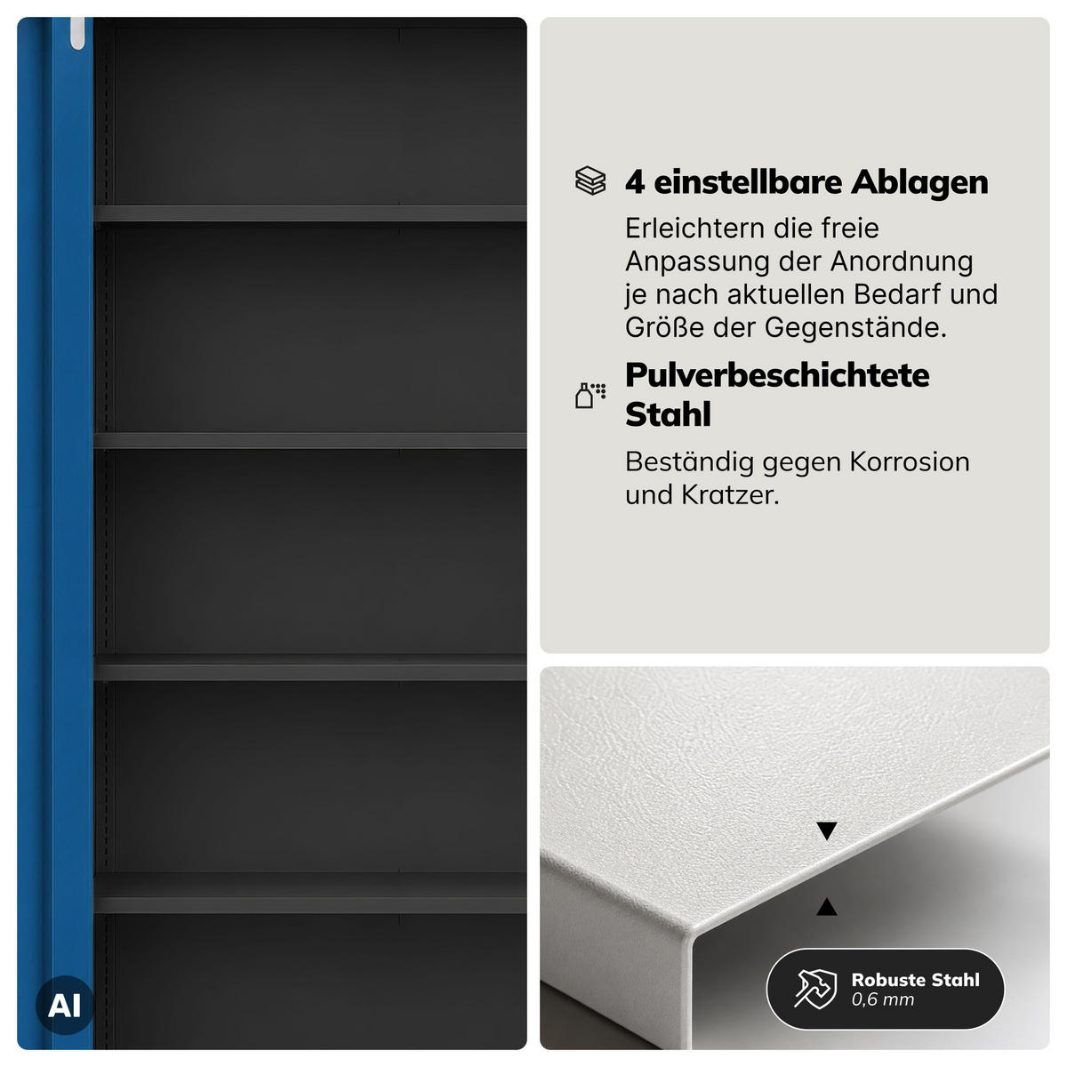 BÜROSCHRANK mit Zahlenschloss DANIEL 185x90x40 cm - Blau/Anthrazit, Metall (90/185/40cm) - Jan Nowak