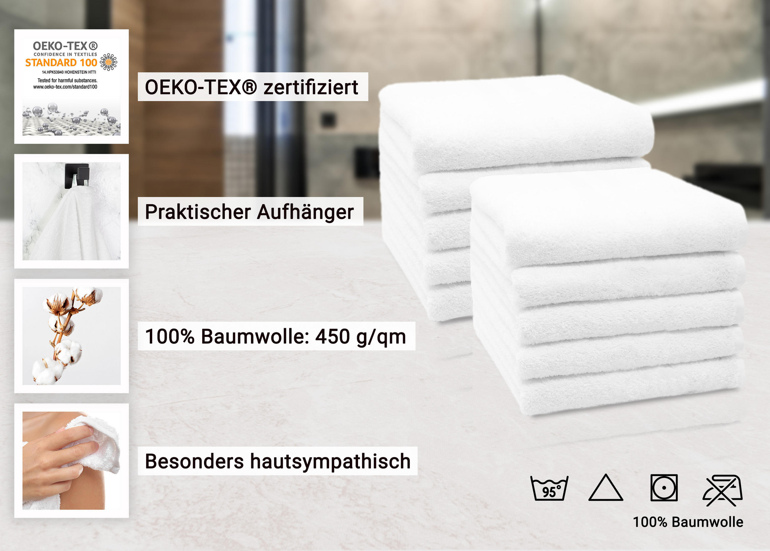 HANDTÜCHER, 10er-Set, 50x100 cm, 100% Baumwolle, Weiß - Weiß, Textil (50/100cm) - Zollner