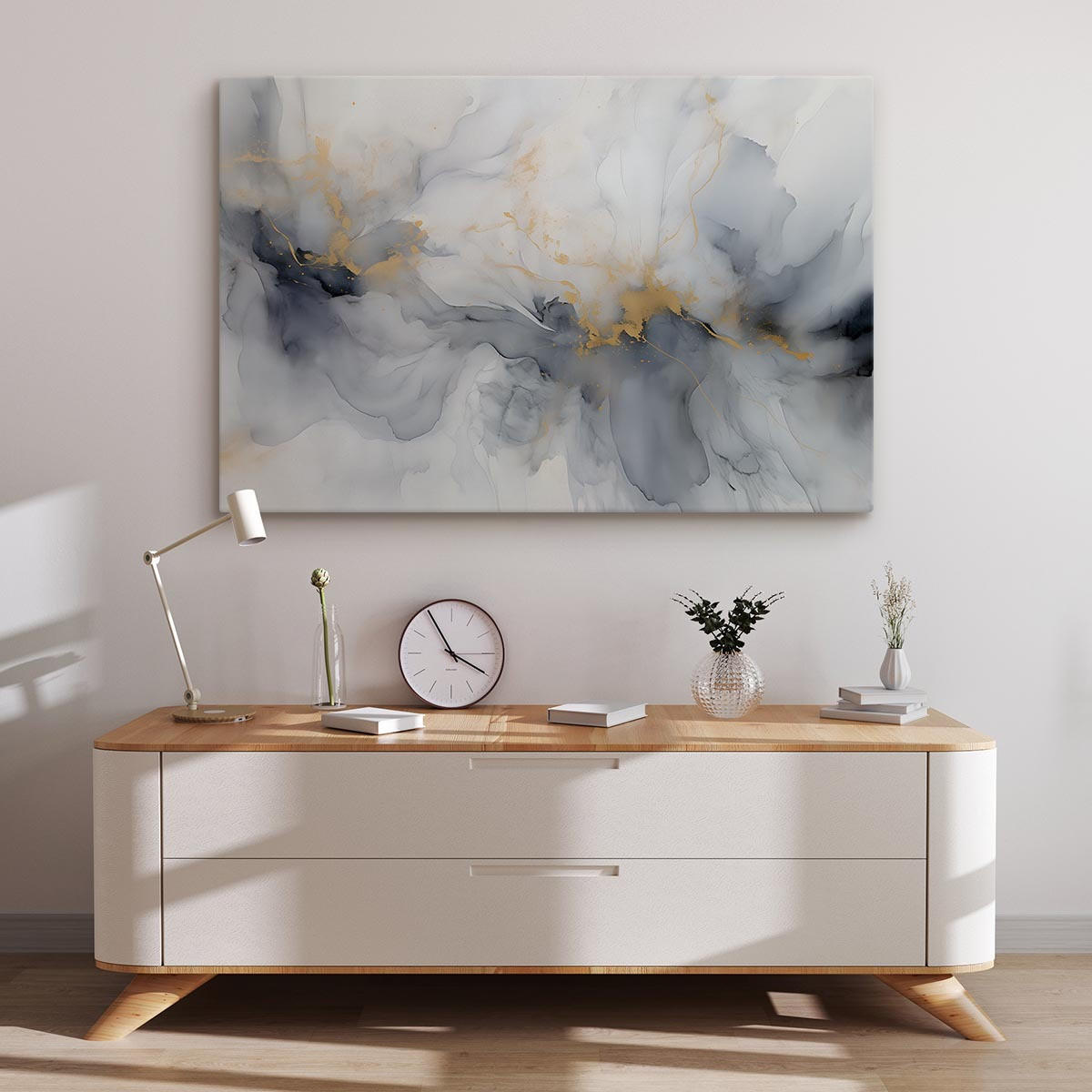 LEINWANDBILD Marmor Muster Moderne Abstraktion 100x70 - Blau/Beige, Textil (100/70cm) - Muralo