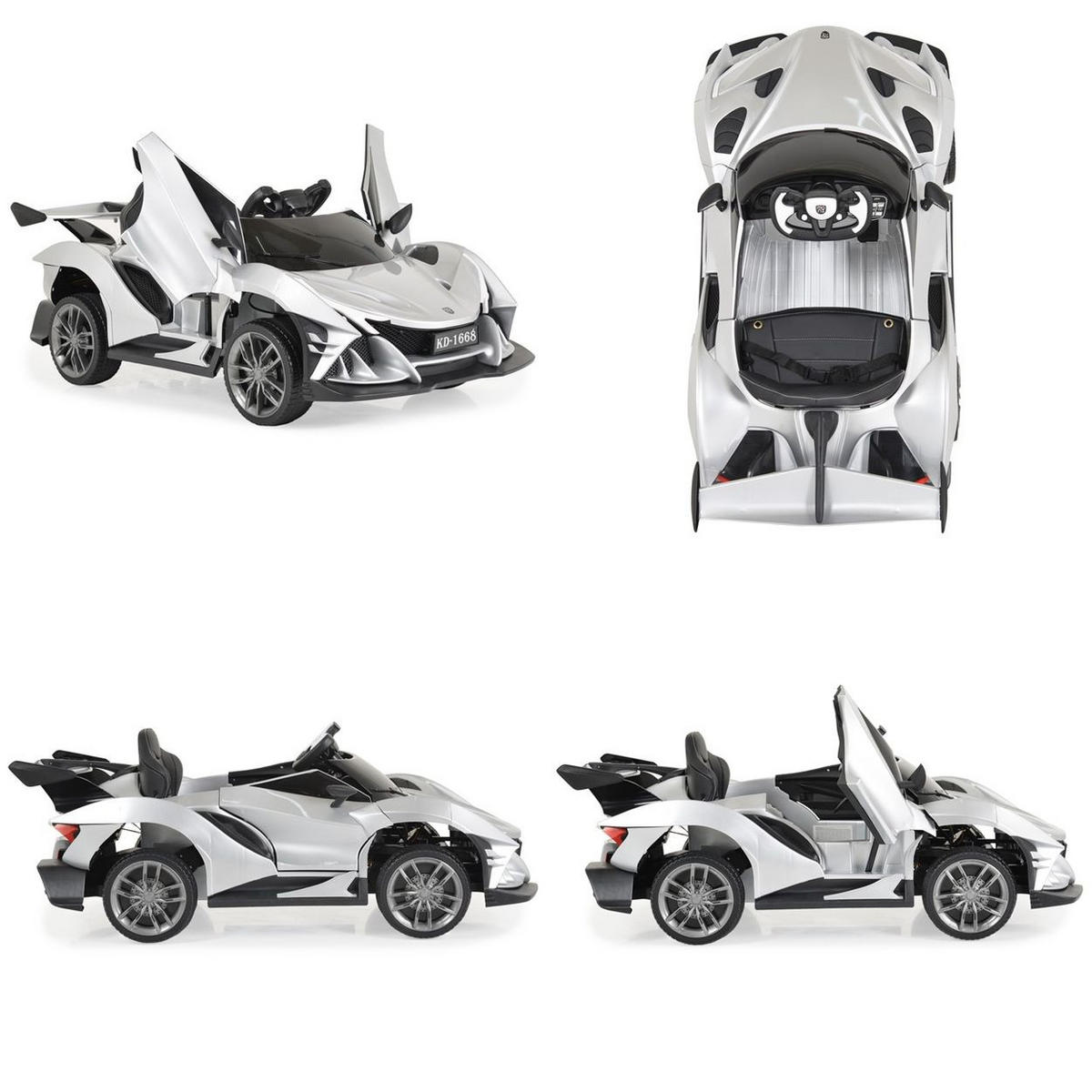 ELEKTROAUTO Flash metallic silber 4 Motoren, MP3, Fernbedienung, EVA-Reifen - Silberfarben, Kunststoff (120/62/48cm) - Moni