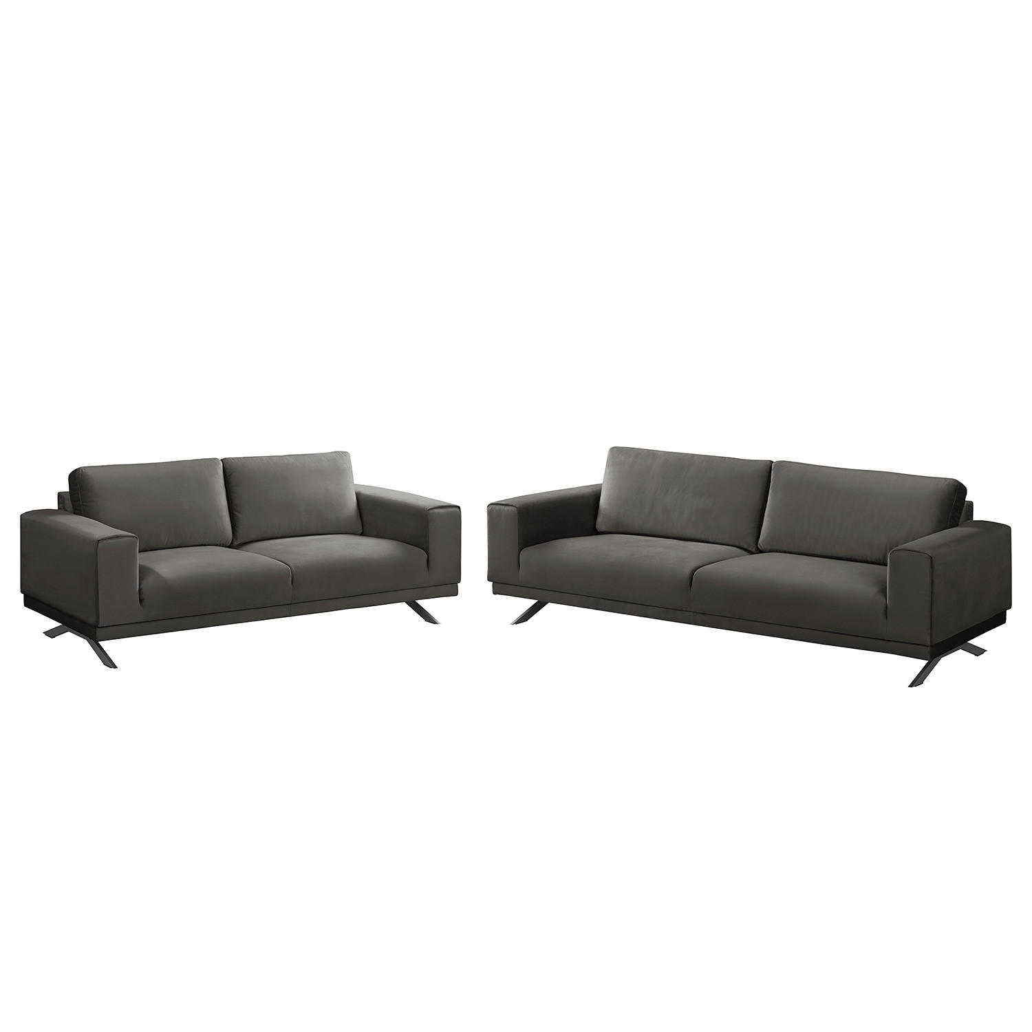 POLSTERGARNITUR (3-2) - Samt - Grau, Textil (1/1/1cm) - home24