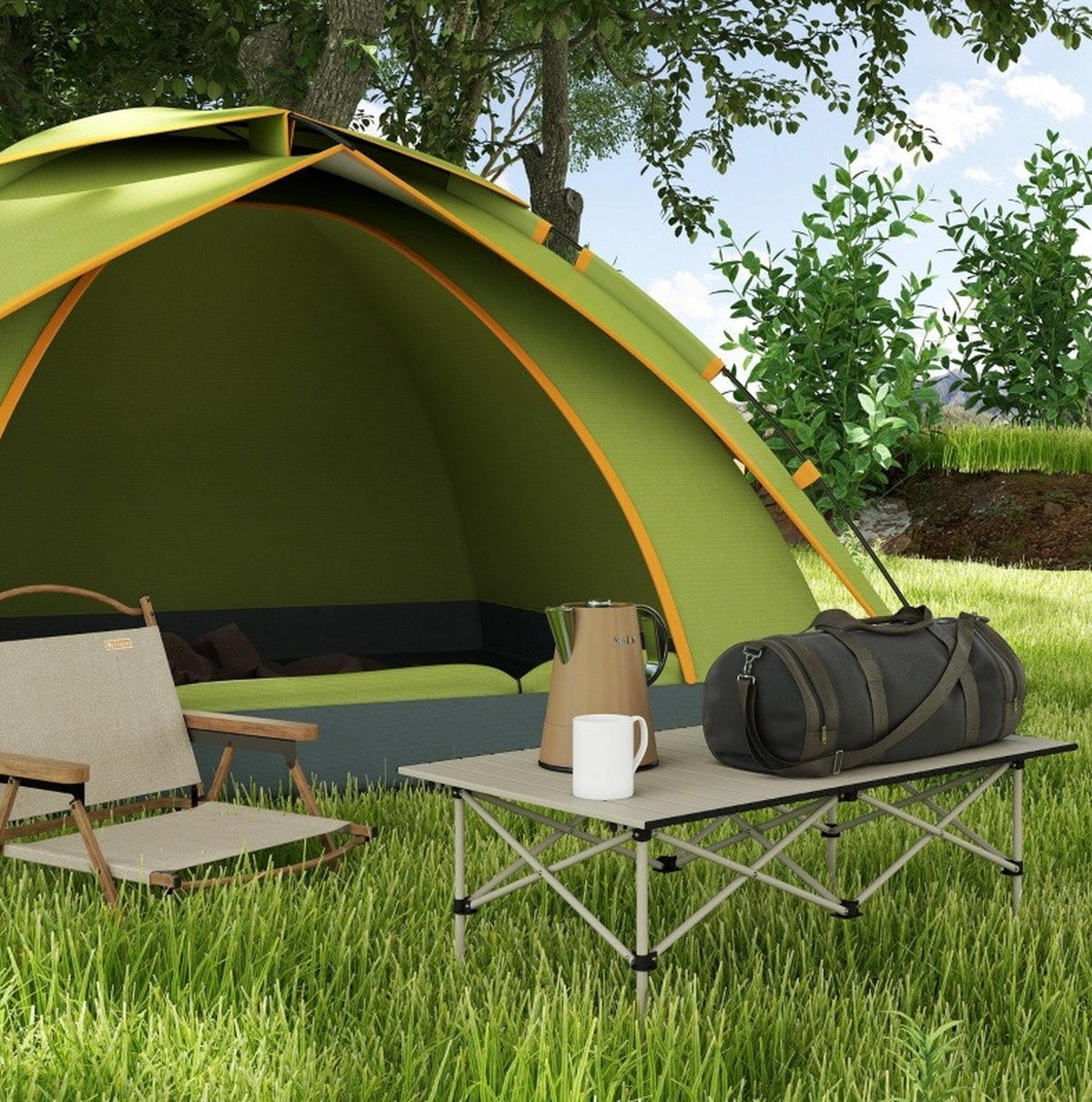 GARTENTISCH aus Aluminium 95 x 55 x 50 cm Beige mit Tragetasche - Beige, Metall (95/55/50cm) - Modfu