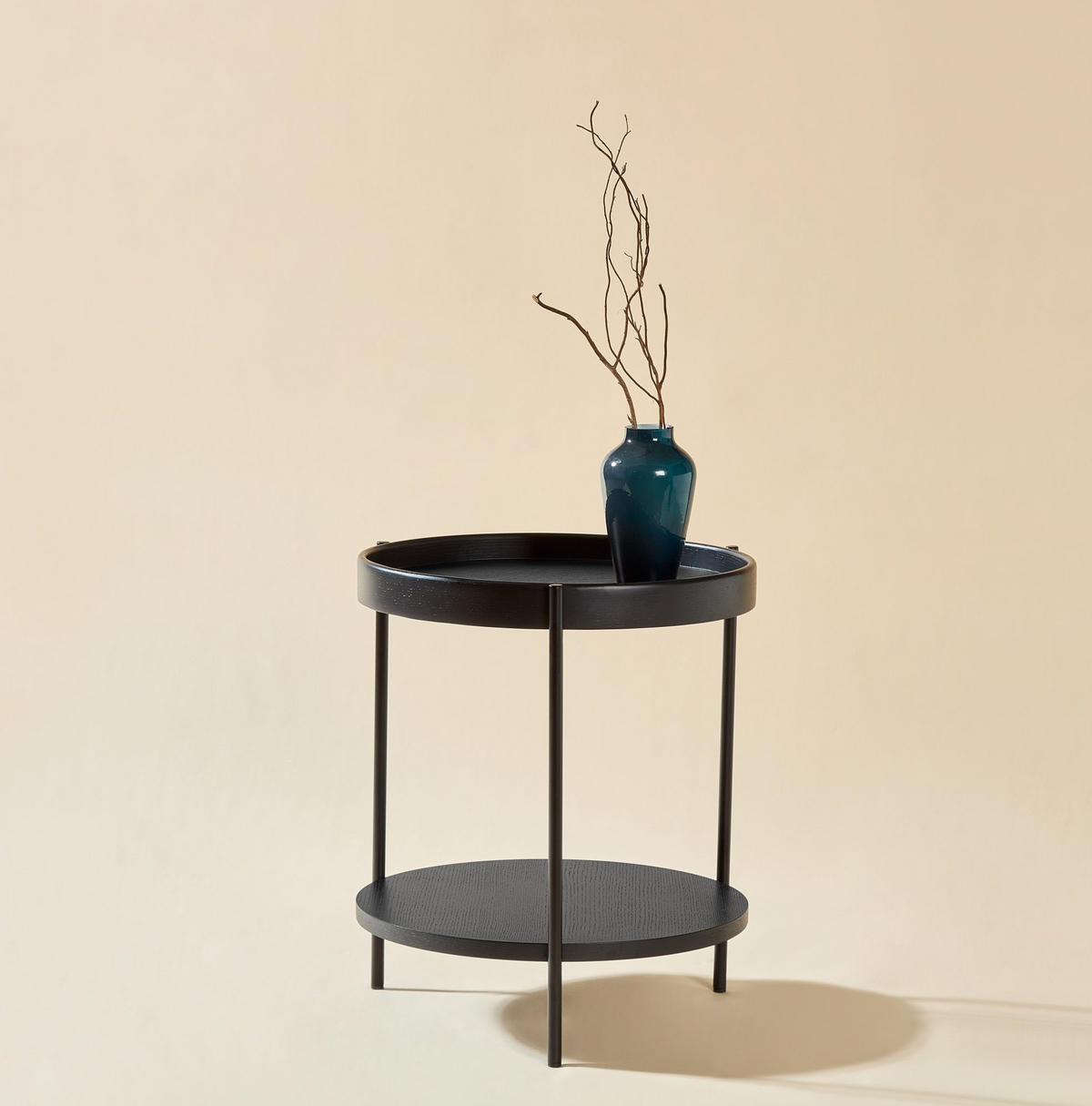 COUCHTISCH-SET rund 69/44 cm Schwarz mit 2 Ebenen und Metallgestell - Schwarz, Holzwerkstoff (44/44/48cm) - Flora Grace