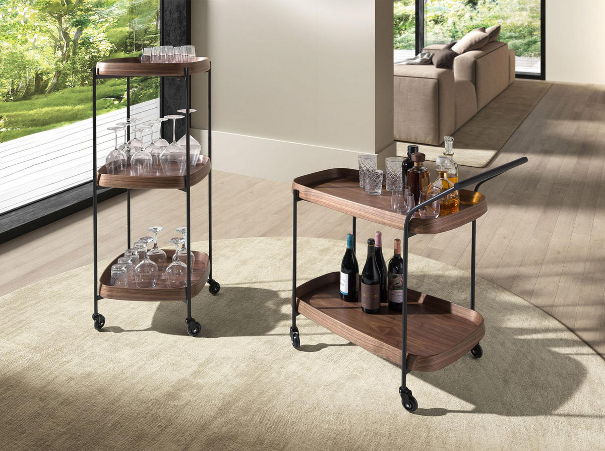 MINIBAR-SERVIERWAGEN aus Nussbaumholz und schwarzem Stahl 89/56/89 cm - Walnussfarben/Schwarz, Naturmaterialien/Holz (89/89/56cm) - ANGEL CERDA