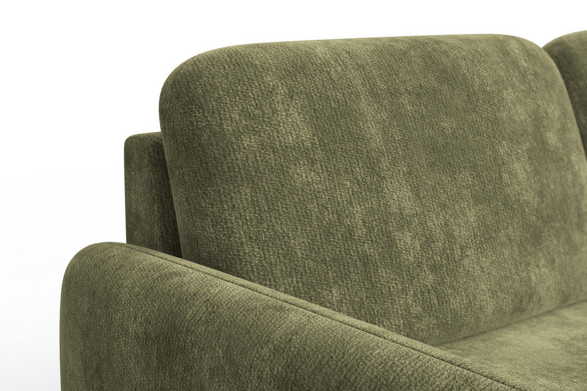 ECKSOFA FEBE 4-Sitzer RECHTS, olivgrüner Chenille-Stoff - Schwarz/Olivgrün, Holz/Textil (264/157cm) - Wozimo