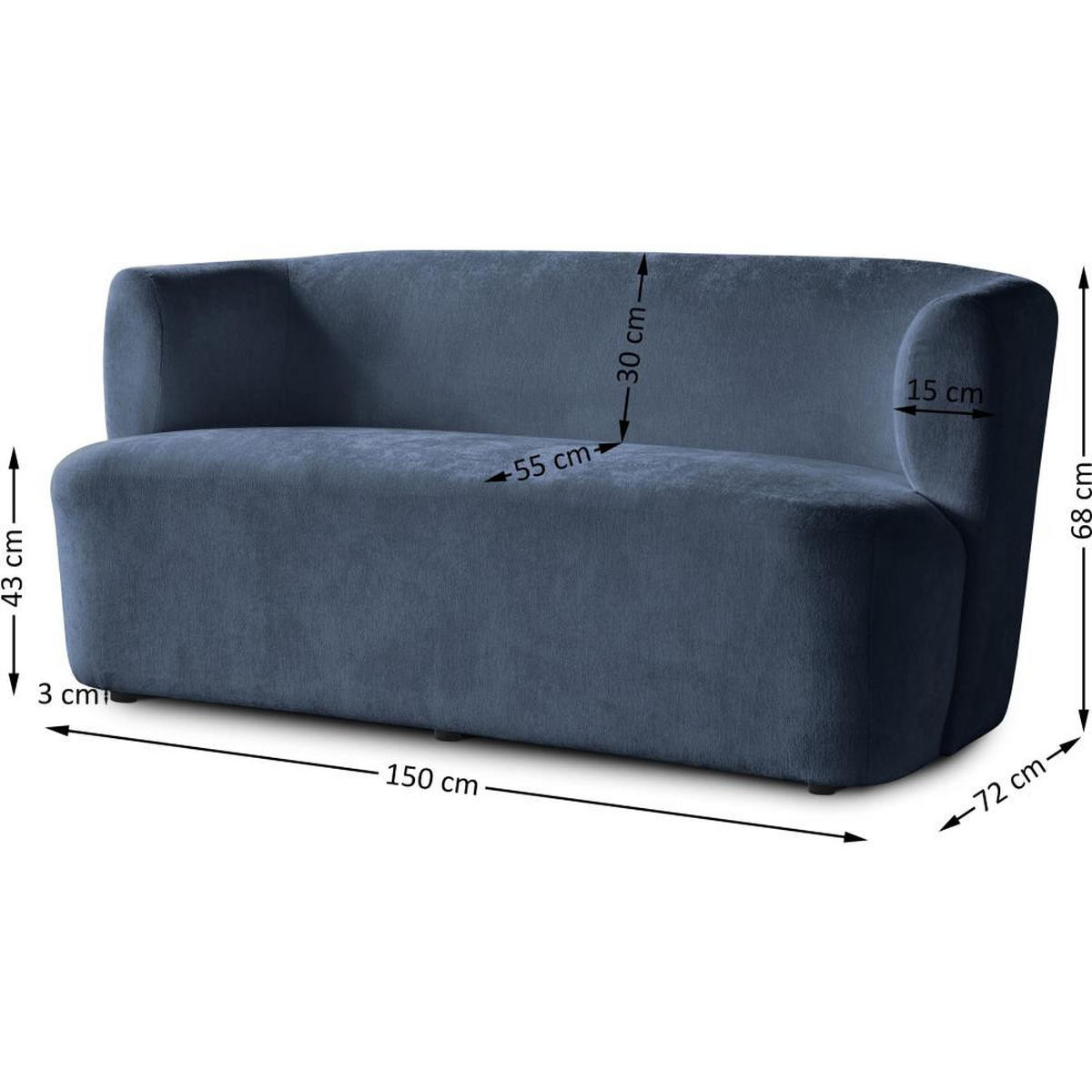 2-SITZER SOFA Nori dunkelblau velour - Schwarz/Dunkelblau, Kunststoff/Textil (150/68/72cm) - Beautysofa