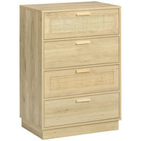 KOMMODE Naturfarben 4 Schubladen Rattan-Optik 60/38/88,5 cm - Naturfarben, Holzwerkstoff (60/88.5/38cm) - PANGIVO